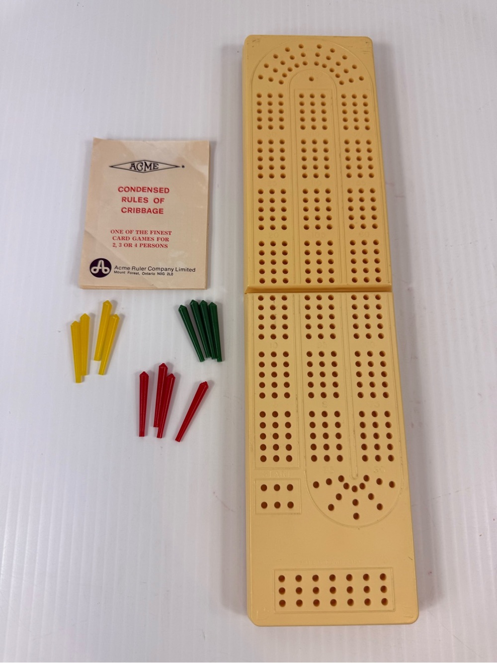 Vintage Acme Deluxe Plastic Folding Cribbage Board 3 Lane w/ Pegs & Instructions